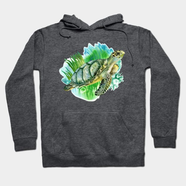 Sea Green turtle seaweed Hoodie by Mako Design 